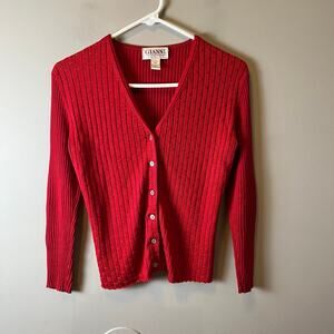 GIANNI Women’s Vintage Button Up‎ Cardigan Red 100% Silk Small Petite